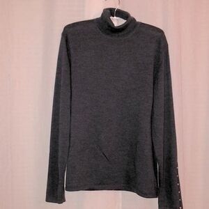 Pursuits XL Charcoal Gray 💯 Wool Pullover Turtleneck Sweater Sl Button Detail